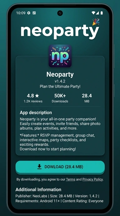 Tampilan halaman APK neoparty