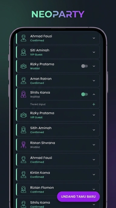 Tampilan halaman daftar neoparty