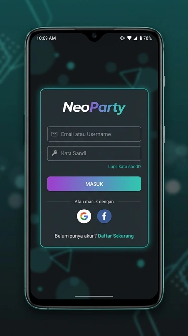 Tampilan halaman login neoparty